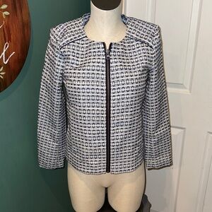 New J. Crew Jacquard Blue & White full zip jacket women’s XS